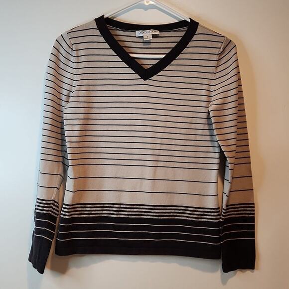 Pendleton Knit V Neck Sweater Women's Size Small Brown/Tan EUC NICE! - Picture 1 of 13